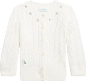 Polo Ralph Lauren White 100% Cotton Cable Knit Cardigan With Embroidered Logo And Flowers BNWT 6 Years