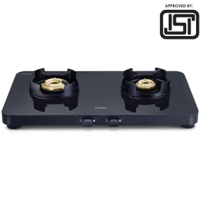 Prestige Edge 2 Burner Glass Gas Stove PEBS 02, Black (ISI Approved)