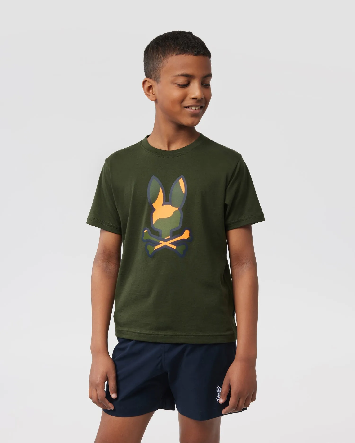 Psycho Bunny Kids Plano Camo Print Graphic Tee - Navy