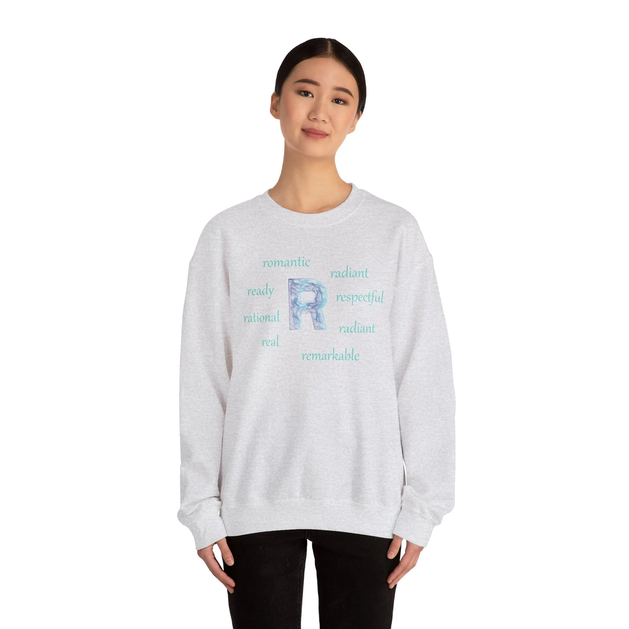 R Alphabet Sweatshirt, Alphabet Initial "R" Motivational, Optimistic, Mental Health Unisex Heavy Blend™ Crewneck Sweatshirt, Self-affirming Sweatshirt