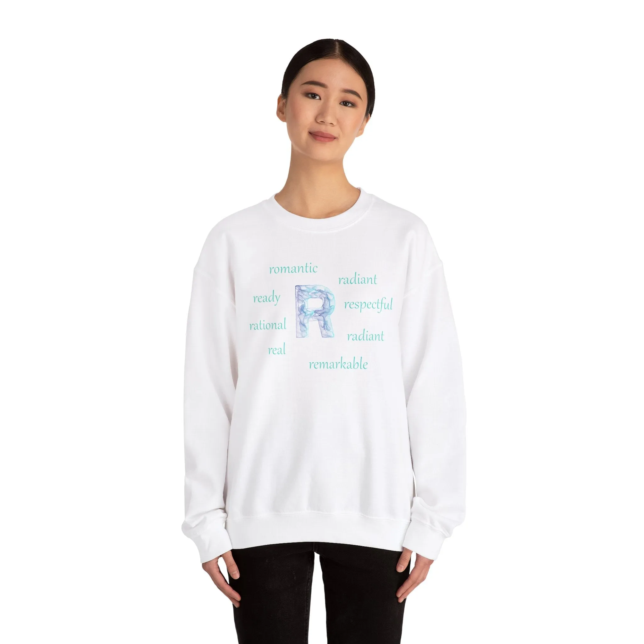 R Alphabet Sweatshirt, Alphabet Initial "R" Motivational, Optimistic, Mental Health Unisex Heavy Blend™ Crewneck Sweatshirt, Self-affirming Sweatshirt