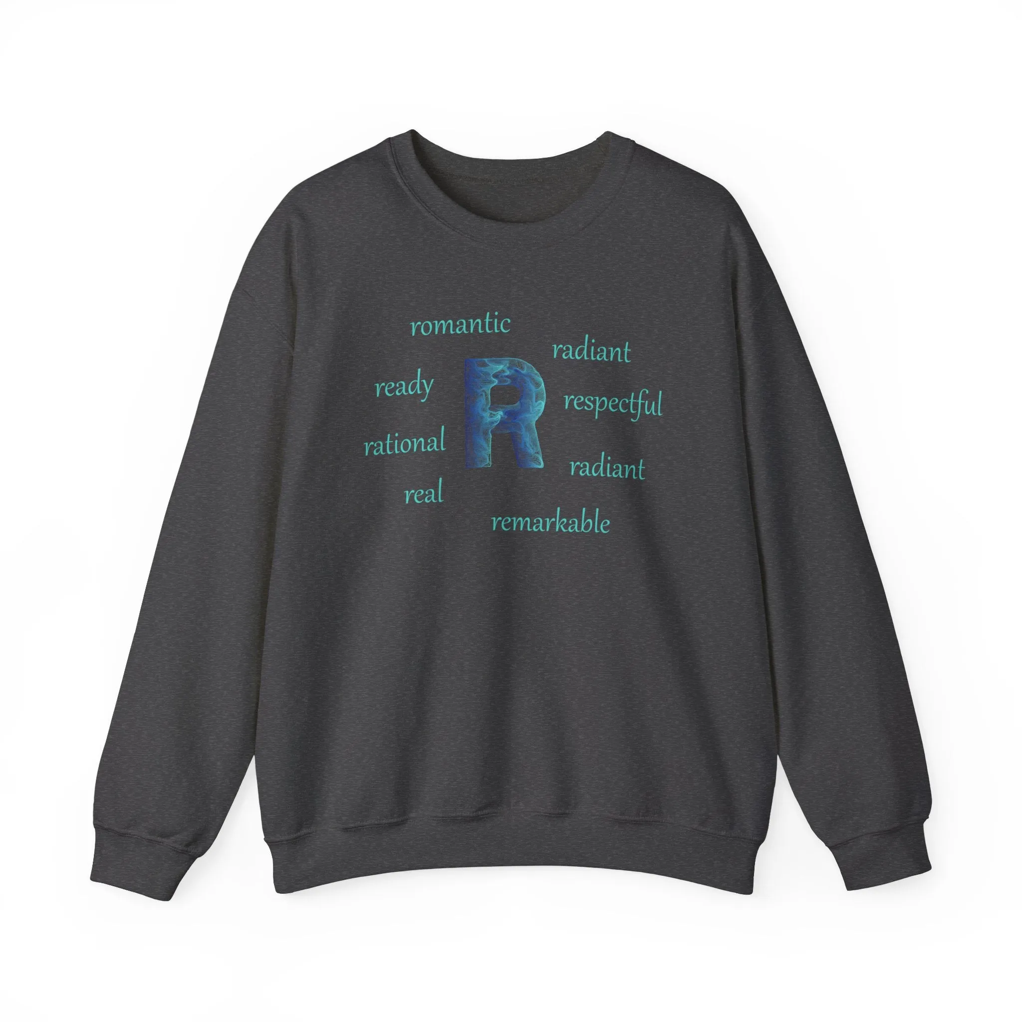 R Alphabet Sweatshirt, Alphabet Initial "R" Motivational, Optimistic, Mental Health Unisex Heavy Blend™ Crewneck Sweatshirt, Self-affirming Sweatshirt