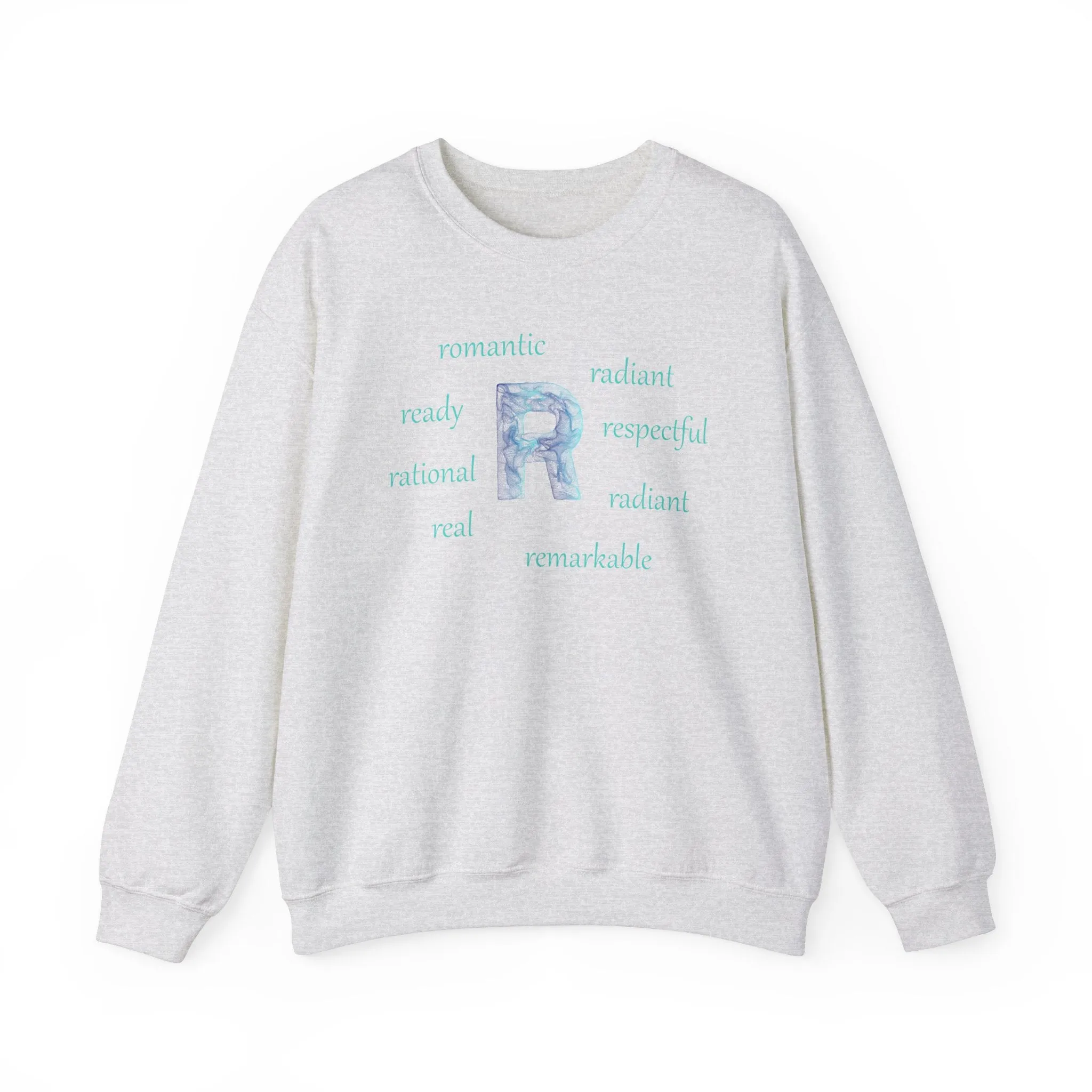 R Alphabet Sweatshirt, Alphabet Initial "R" Motivational, Optimistic, Mental Health Unisex Heavy Blend™ Crewneck Sweatshirt, Self-affirming Sweatshirt