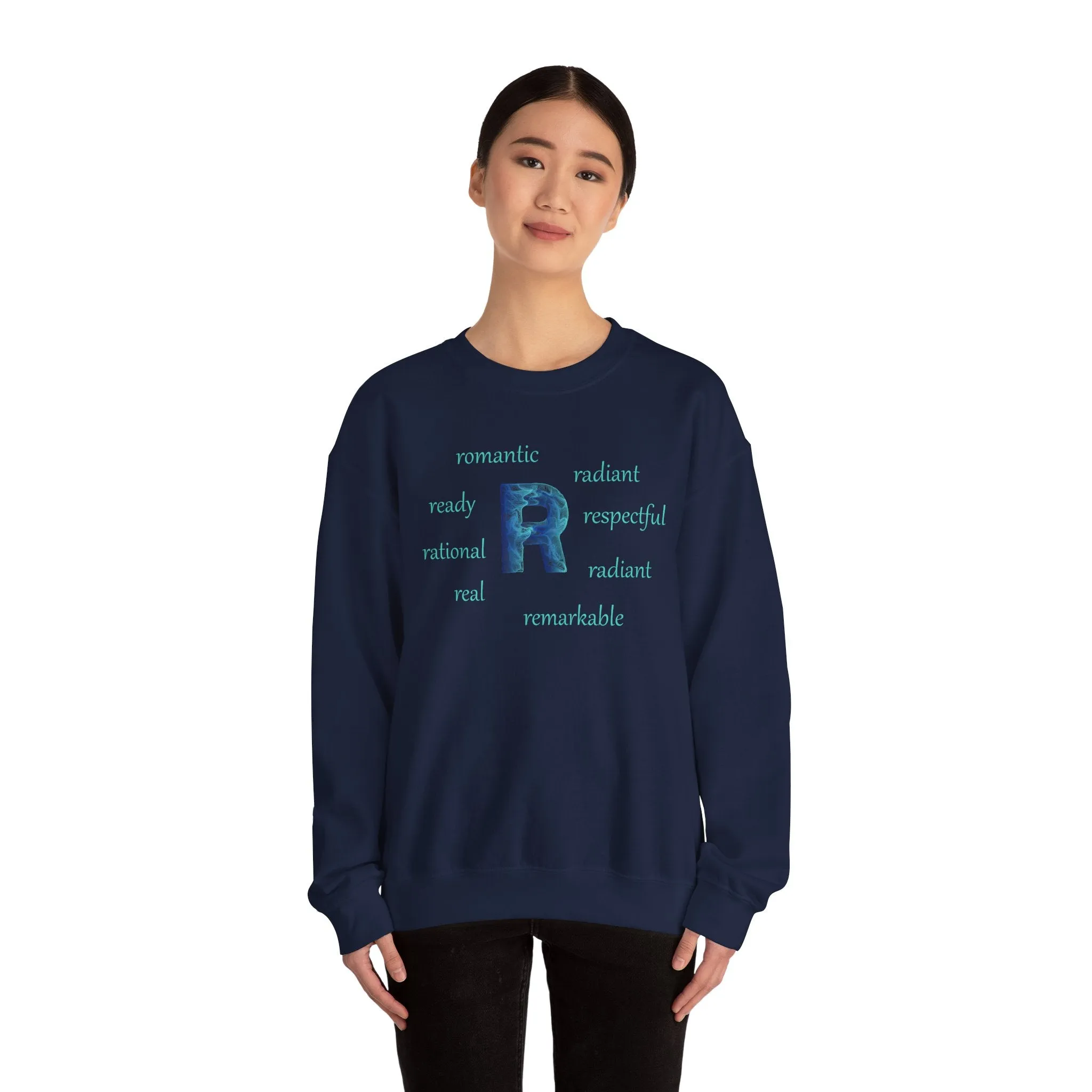 R Alphabet Sweatshirt, Alphabet Initial "R" Motivational, Optimistic, Mental Health Unisex Heavy Blend™ Crewneck Sweatshirt, Self-affirming Sweatshirt