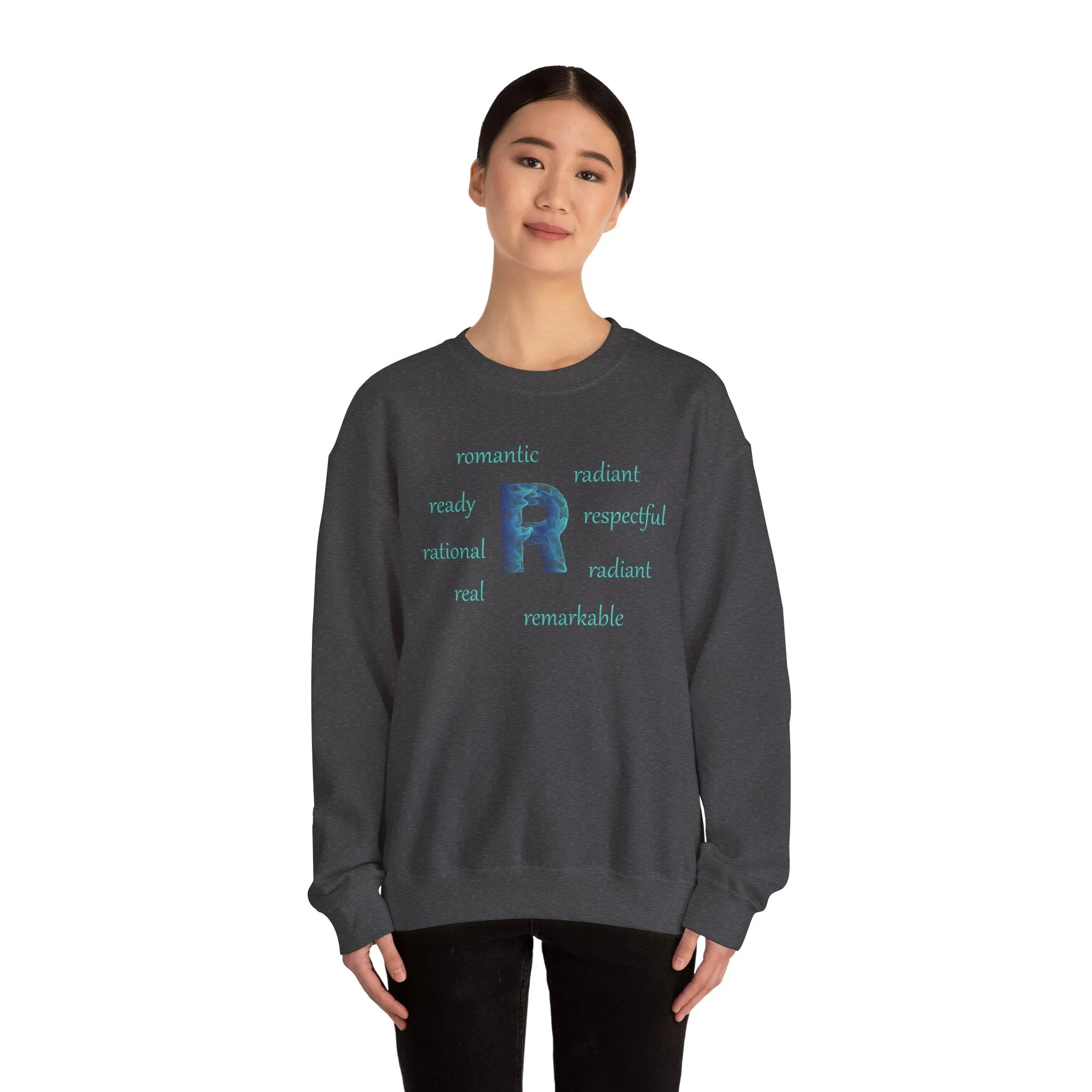 R Alphabet Sweatshirt, Alphabet Initial "R" Motivational, Optimistic, Mental Health Unisex Heavy Blend™ Crewneck Sweatshirt, Self-affirming Sweatshirt