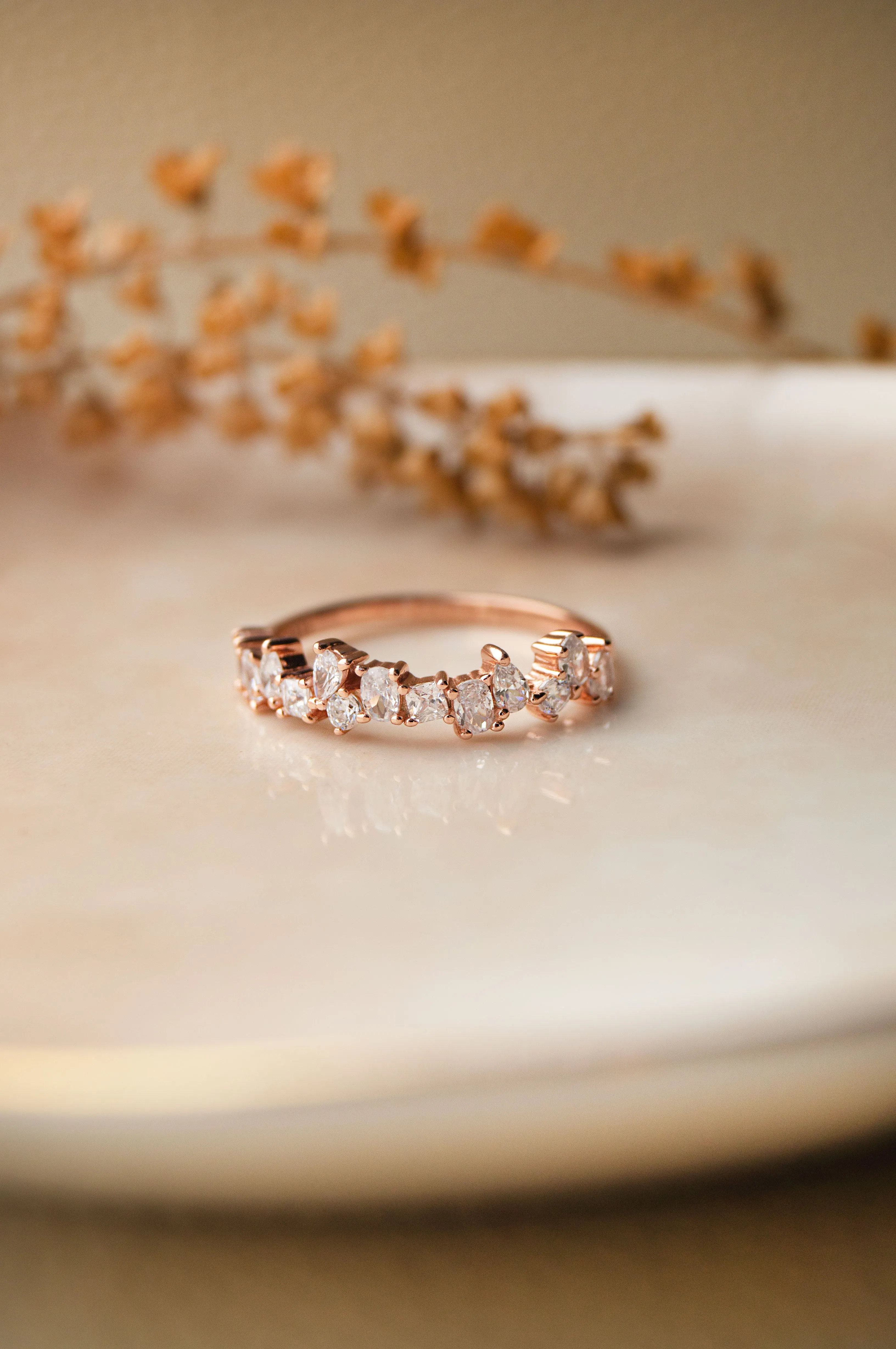 Random Sparkle Rose Gold Plated Sterling Silver Ring