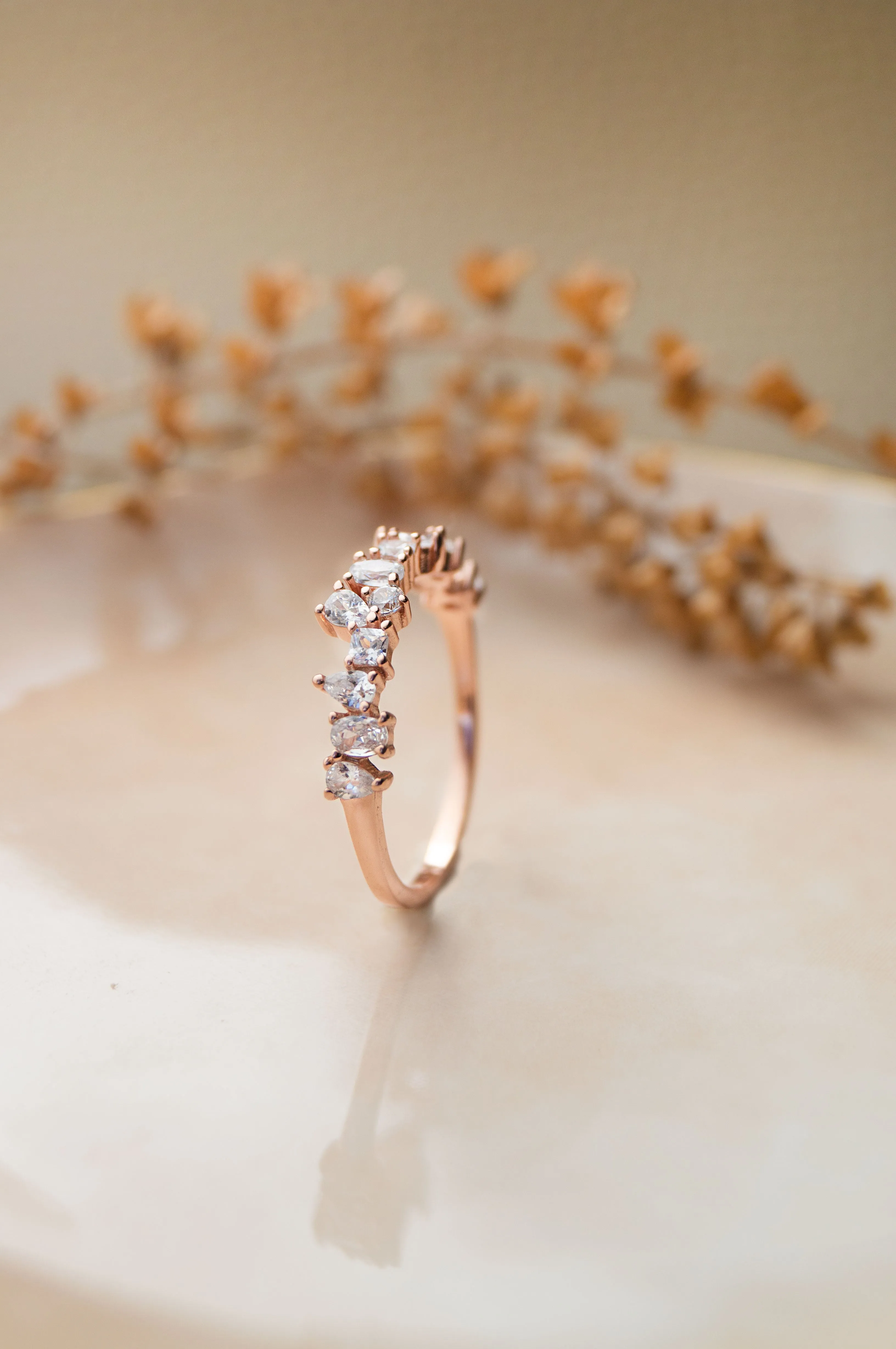 Random Sparkle Rose Gold Plated Sterling Silver Ring