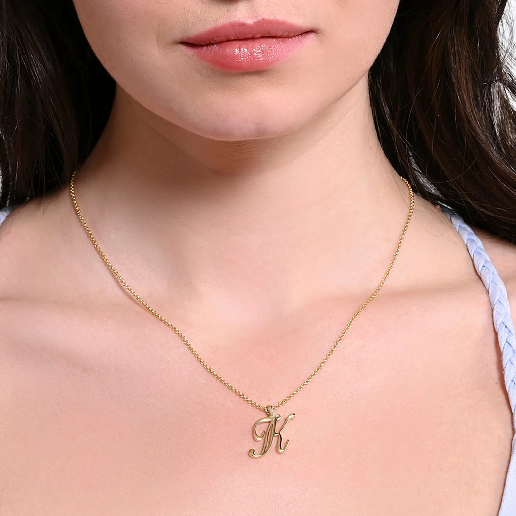 Real Gold-plated Script (K) Initial Pendant Necklace Gold