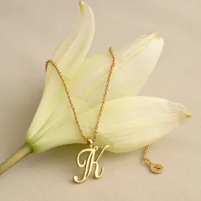 Real Gold-plated Script (K) Initial Pendant Necklace Gold