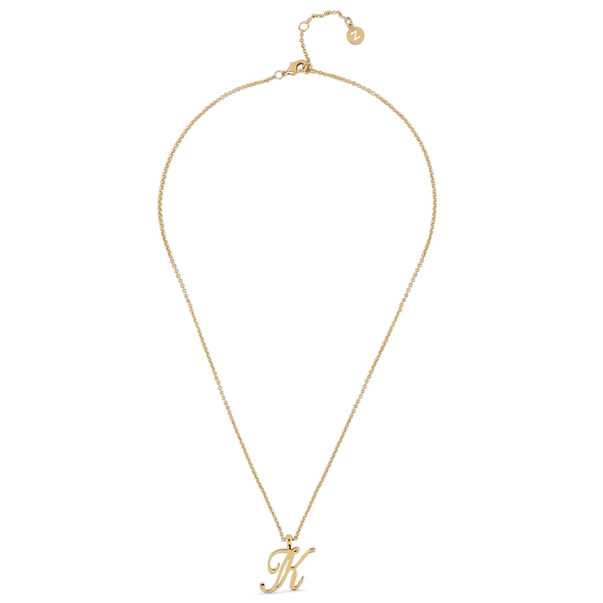 Real Gold-plated Script (K) Initial Pendant Necklace Gold