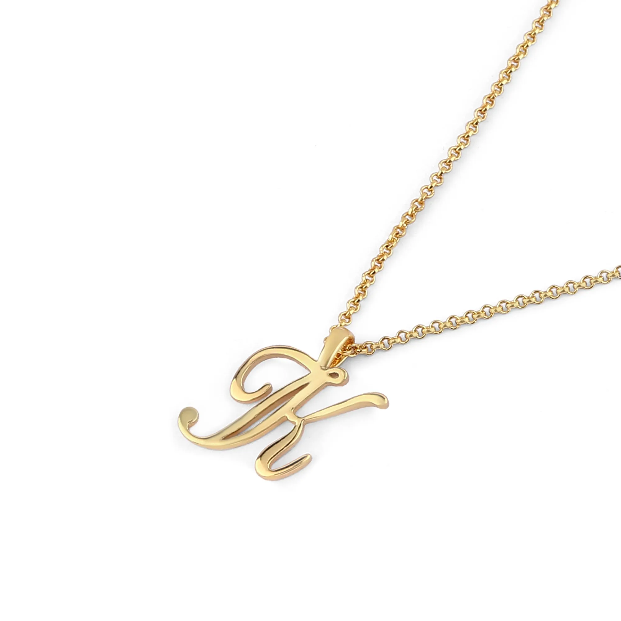 Real Gold-plated Script (K) Initial Pendant Necklace Gold