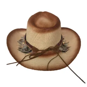 Retro Straw Cowboy Hat with Feather Band