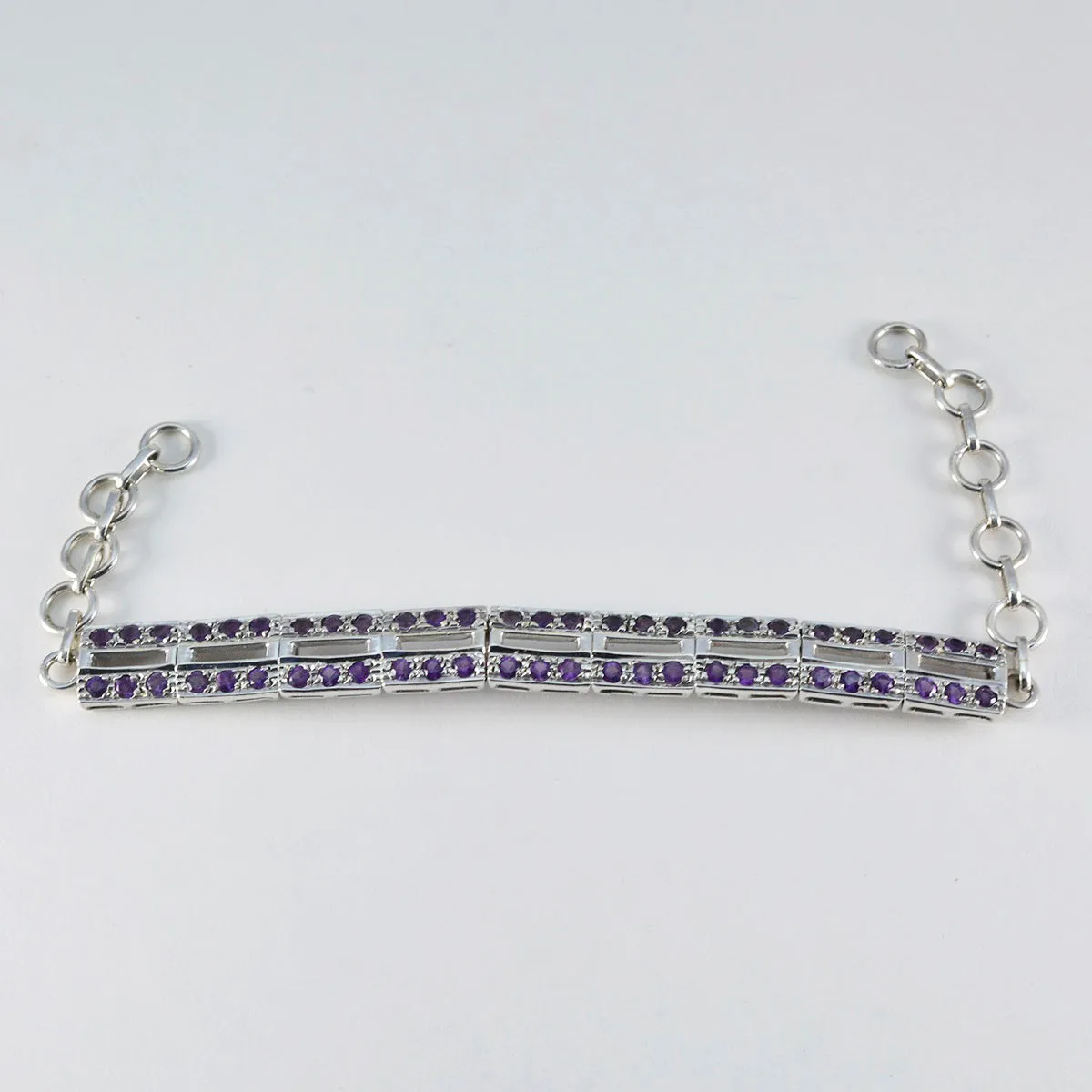 Riyo Exporter 925 Sterling Silver Bracelet For Girl Amethyst Bracelet Bezel Setting Bracelet with Fish Hook Link Charm Bracelet L Size 6-8.5 Inch.