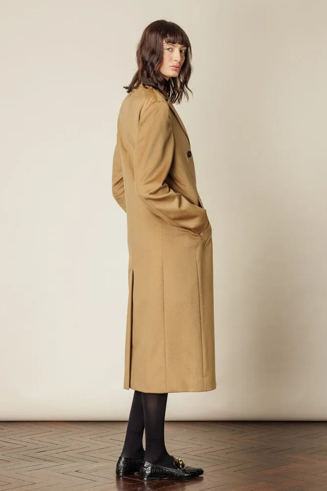 (RTW) Long Double Breasted Coat - Camel Wool Silk