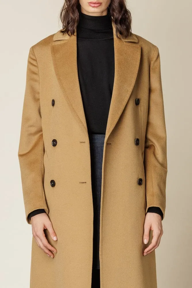 (RTW) Long Double Breasted Coat - Camel Wool Silk