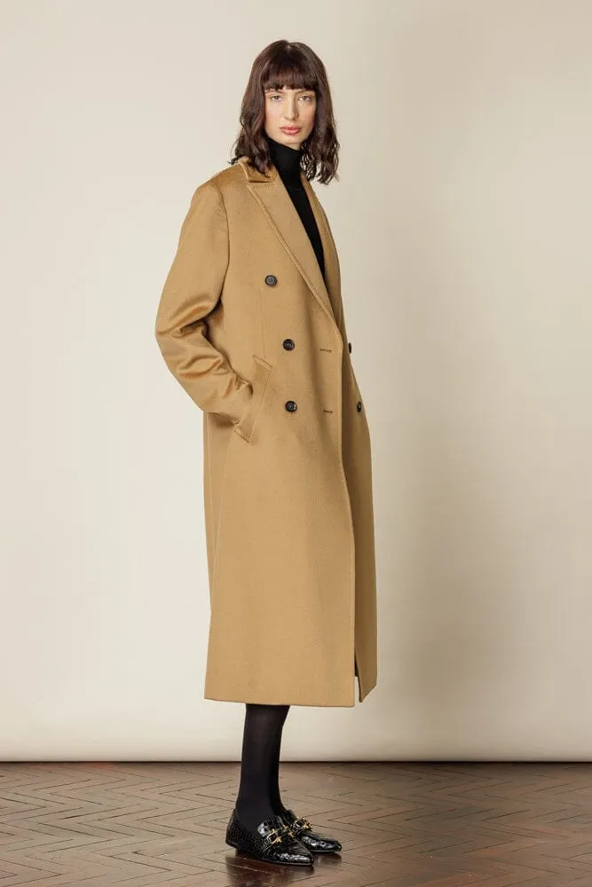 (RTW) Long Double Breasted Coat - Camel Wool Silk