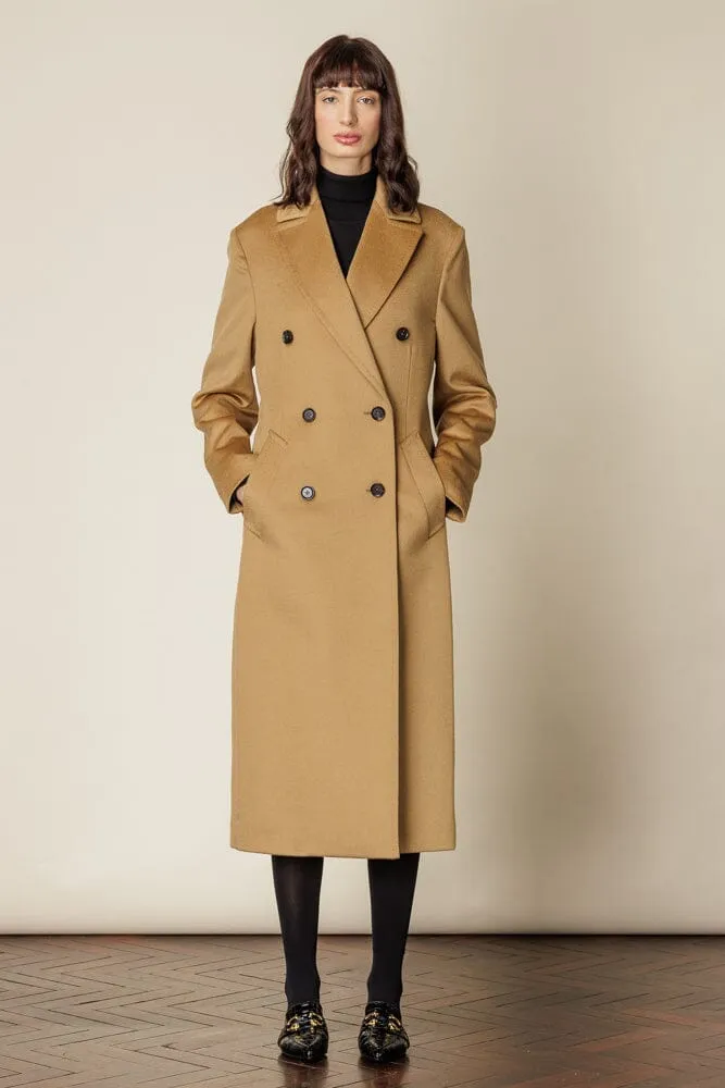 (RTW) Long Double Breasted Coat - Camel Wool Silk