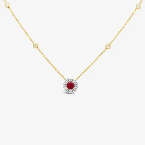 Ruby & Diamond Halo Necklace