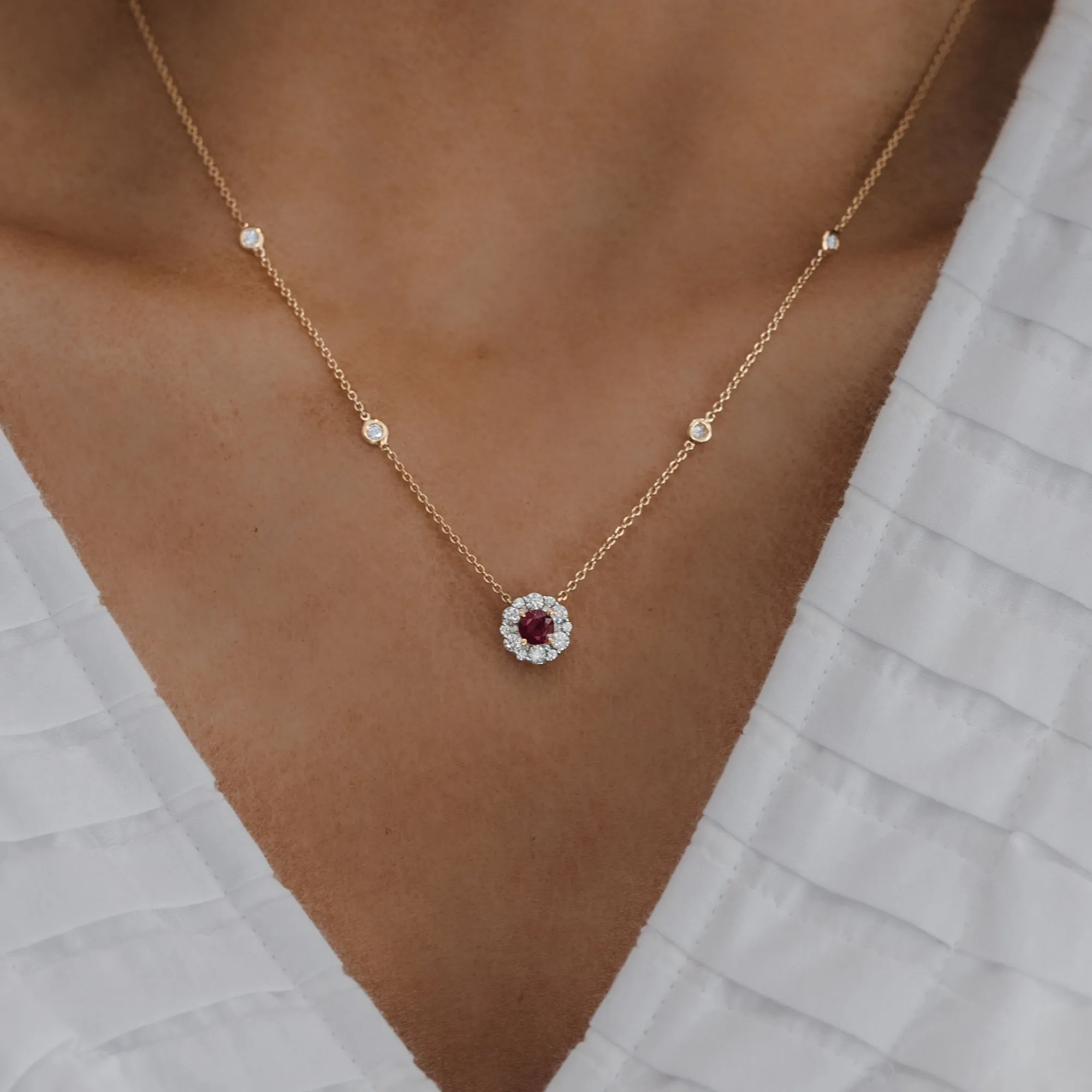 Ruby & Diamond Halo Necklace