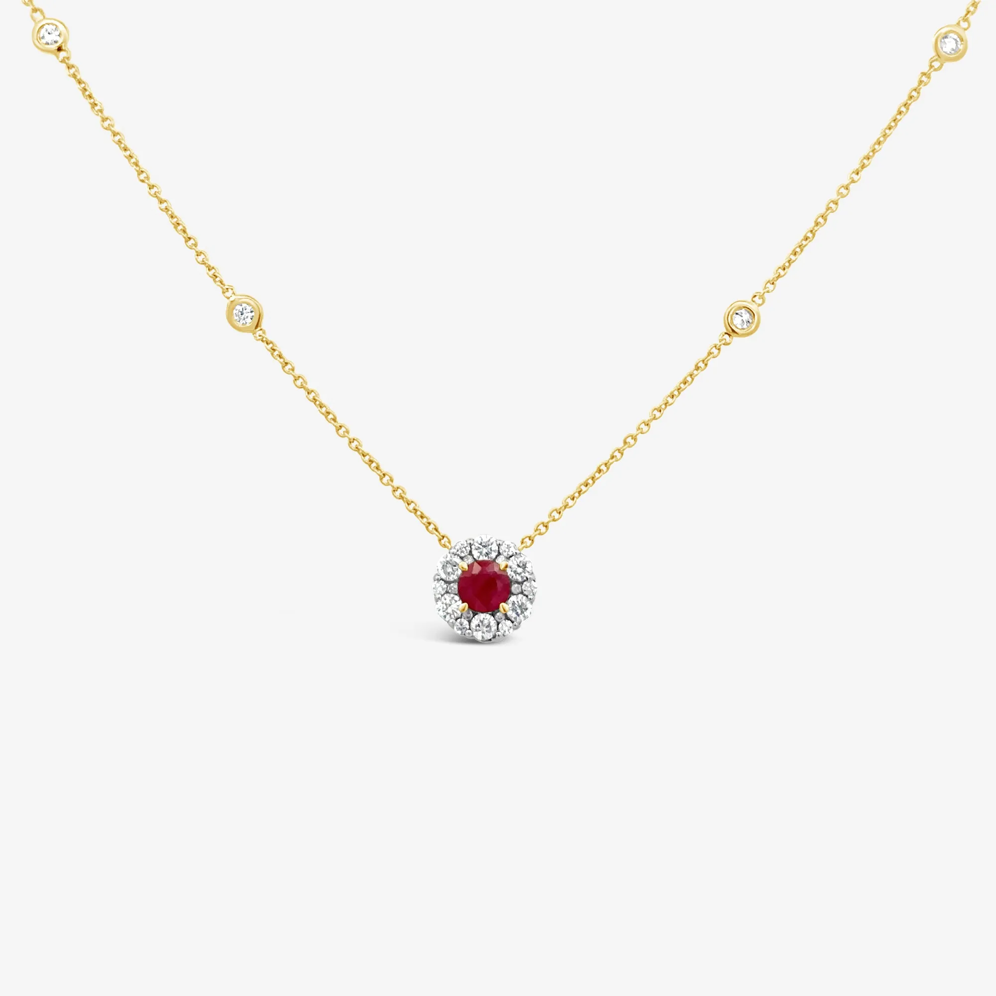 Ruby & Diamond Halo Necklace