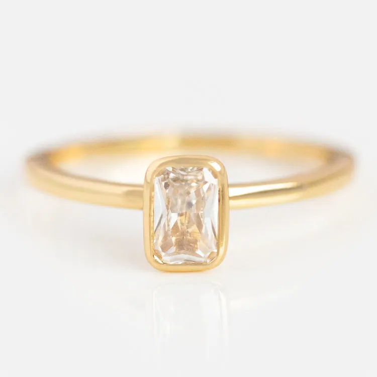 Solitaire Bezel Set Emerald Cut CZ Ring