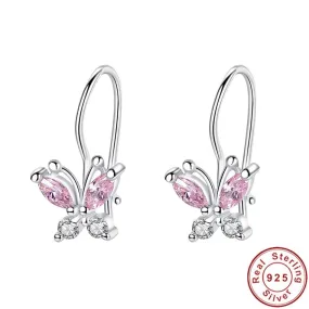 Sparkling Pink Sapphire Cute Butterfly Hoop Earrings - 925 Sterling Silver