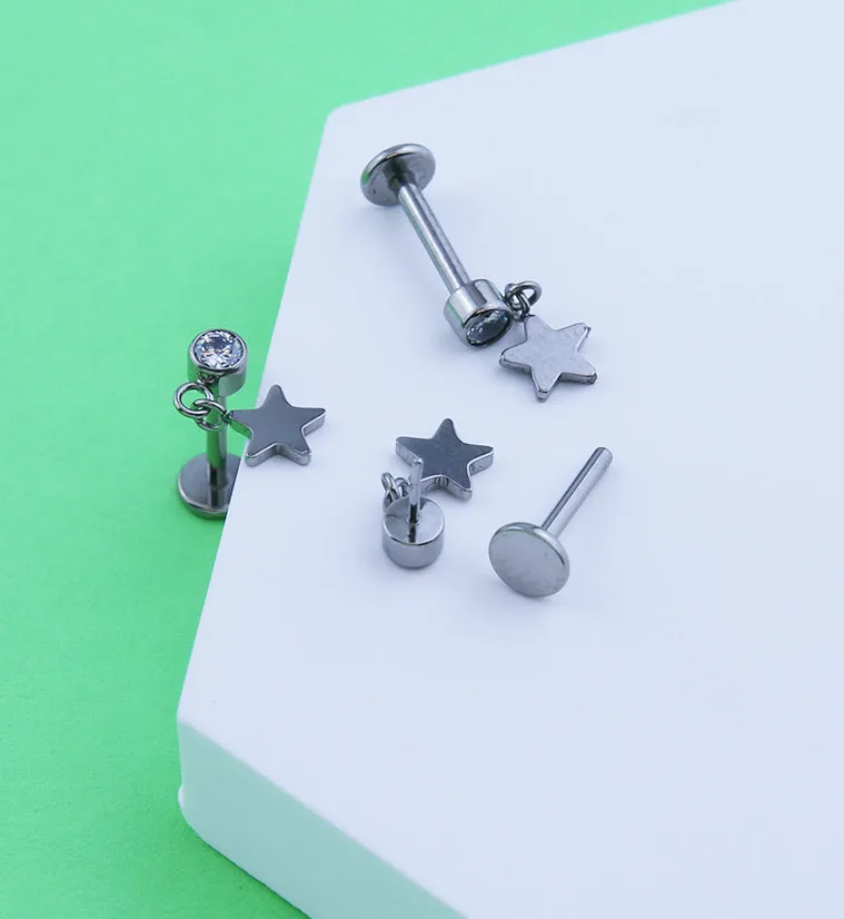 Star Dangle Clear CZ Titanium Threadless Labret