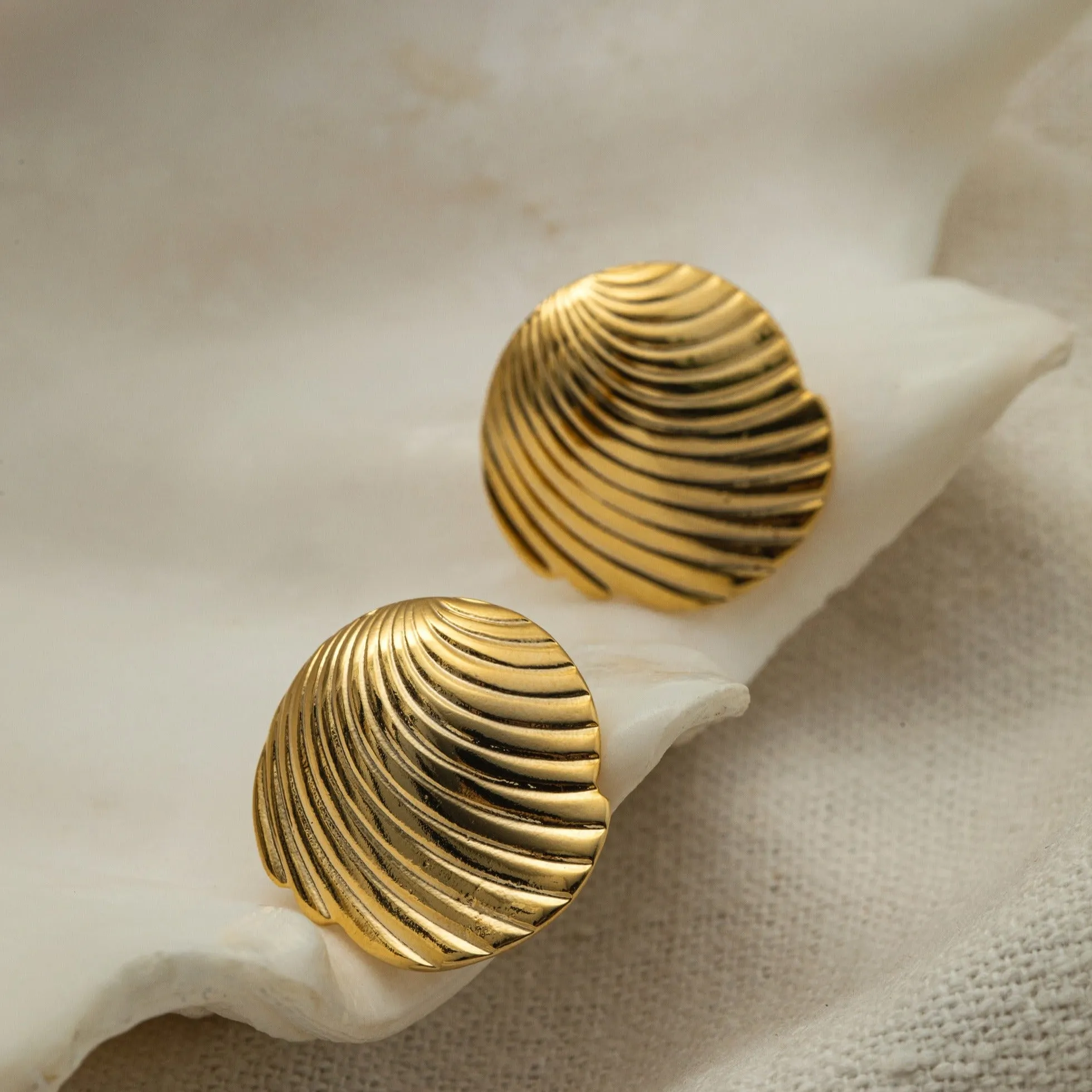 Statement Scallop Coin Stud Earrings