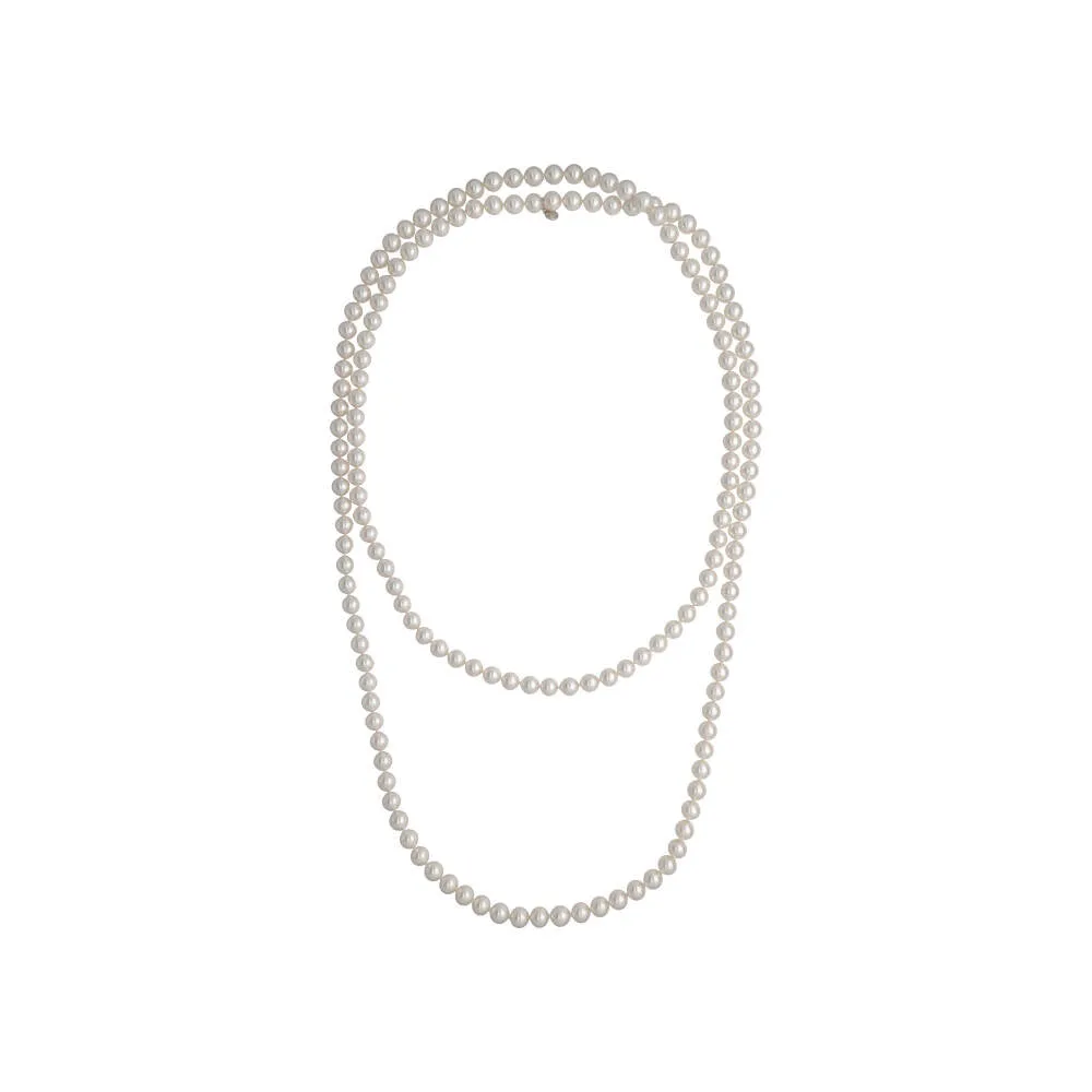 Sterling Silver Necklace for Women with Organic Pearl, 8mm Round White Pearl, 59.0 Length, Jour Collection