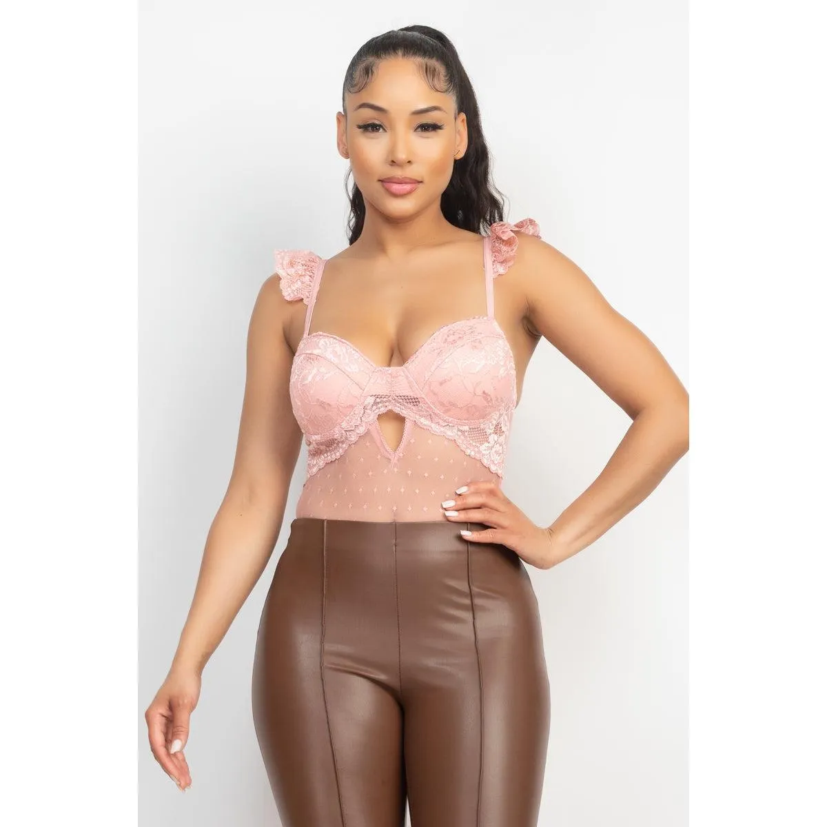 Sweetheart Cut-out Cami Ruffled Bodysuit