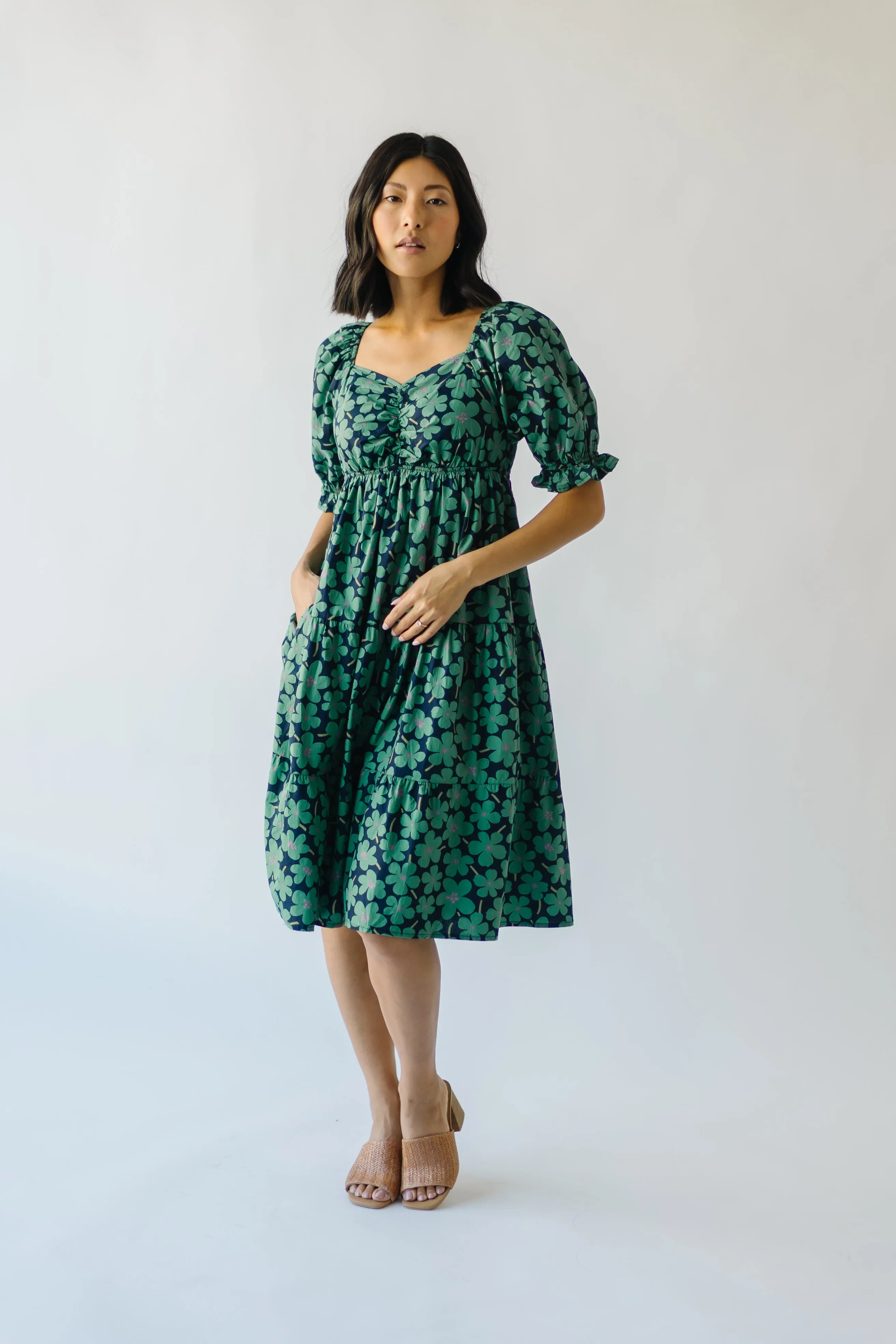 The Rathdrum Floral Baby Doll Dress in Dark Green