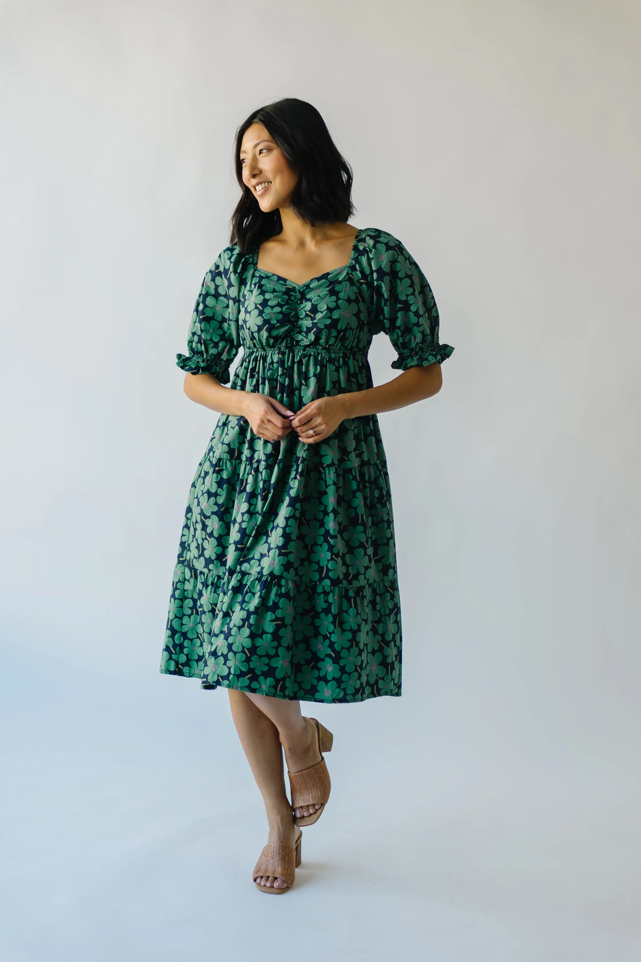 The Rathdrum Floral Baby Doll Dress in Dark Green