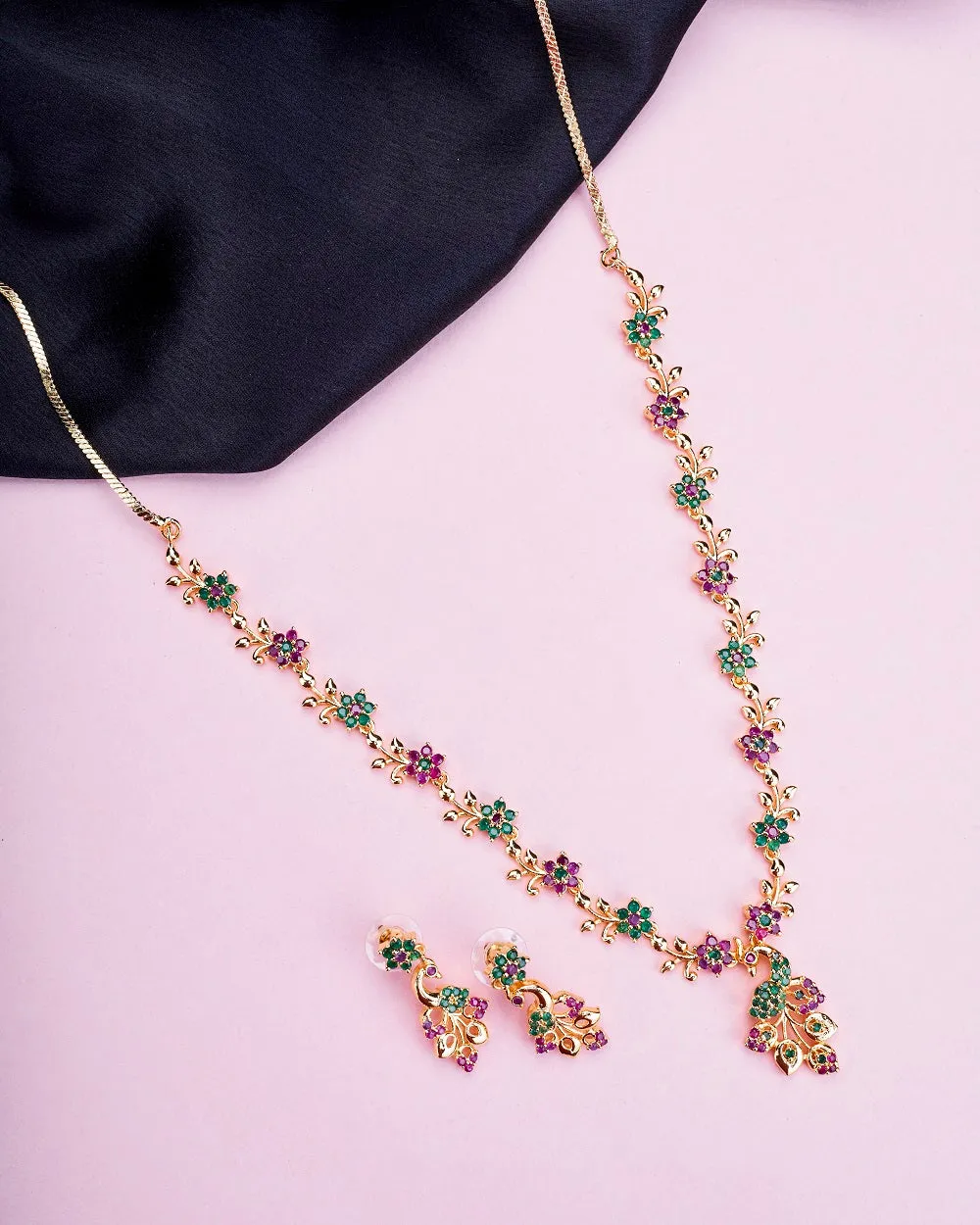 Traditional Peacock Gold Plated Necklace Set