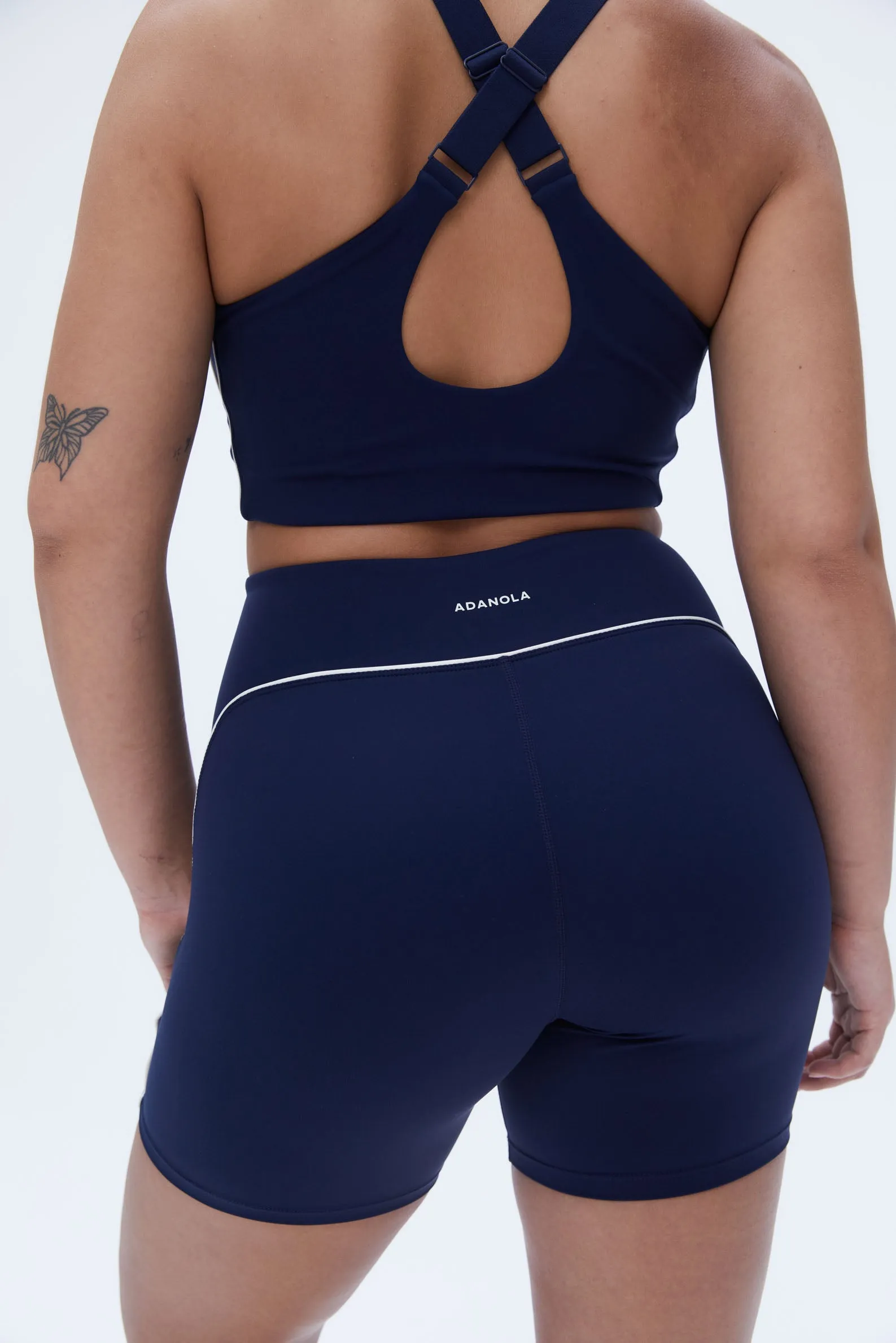 Ultimate Micro Piping Crop Short - Navy Blue/Off White