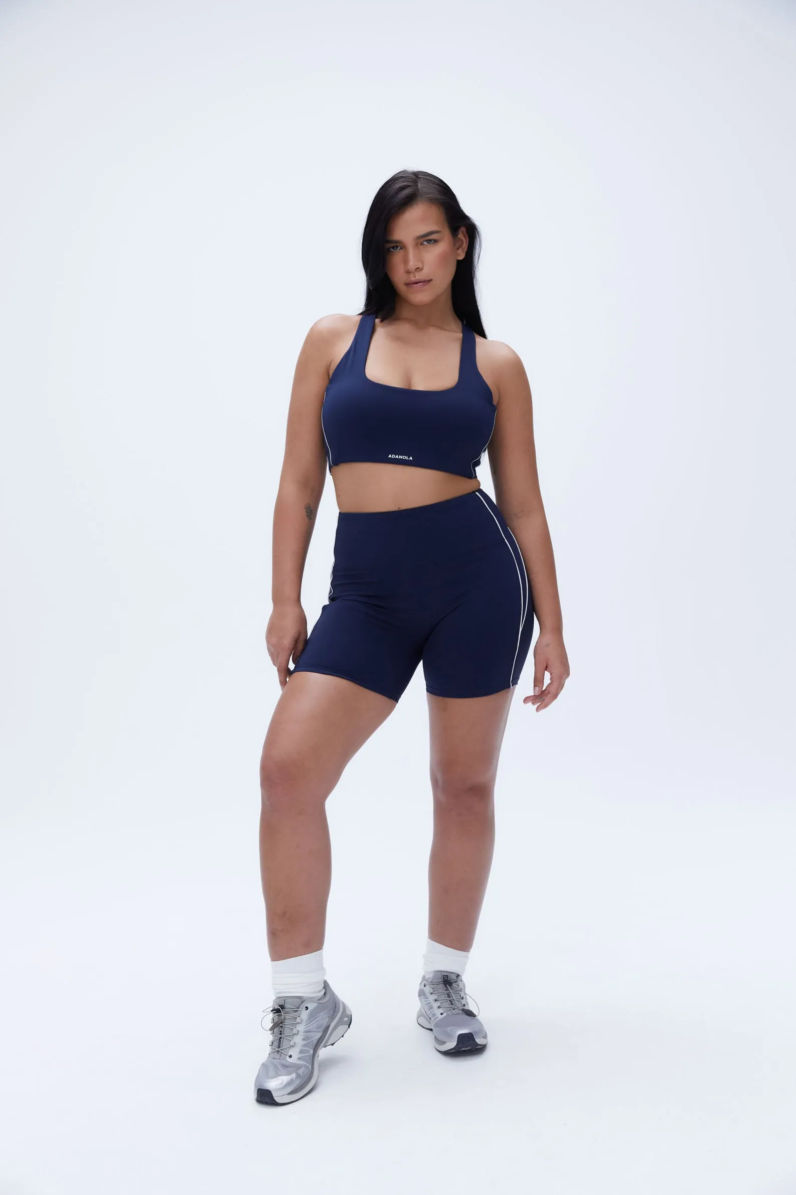 Ultimate Micro Piping Crop Short - Navy Blue/Off White