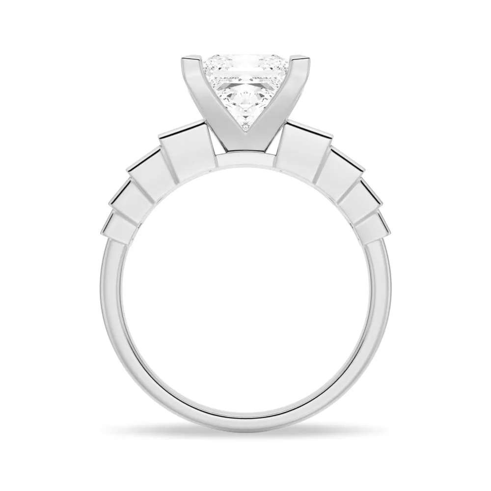 Unique Three Stone Princess-Cut Moissanite Bridal Set in Sterling Silver