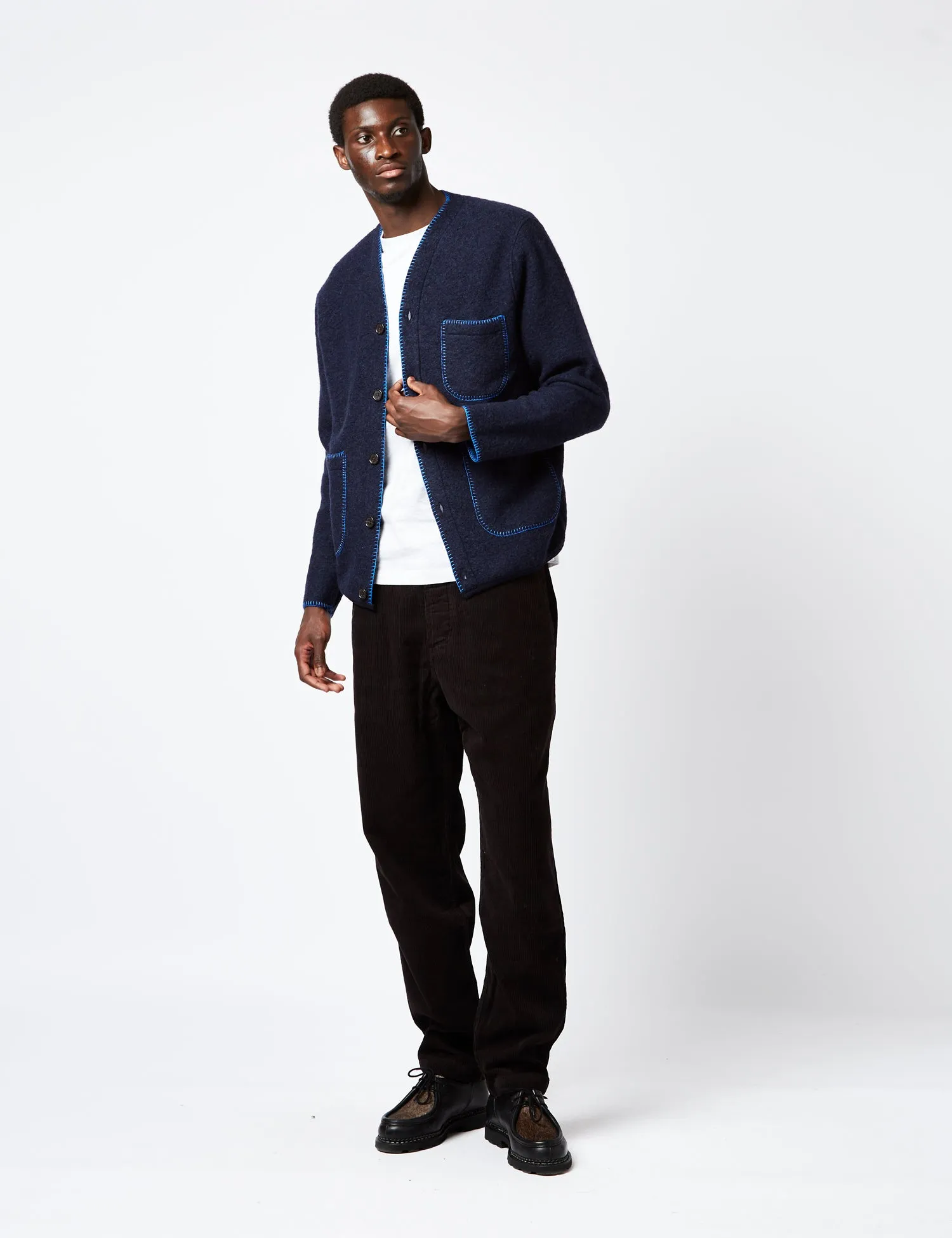 Universal Works Blanket Cardigan (Wool) - Navy Blue