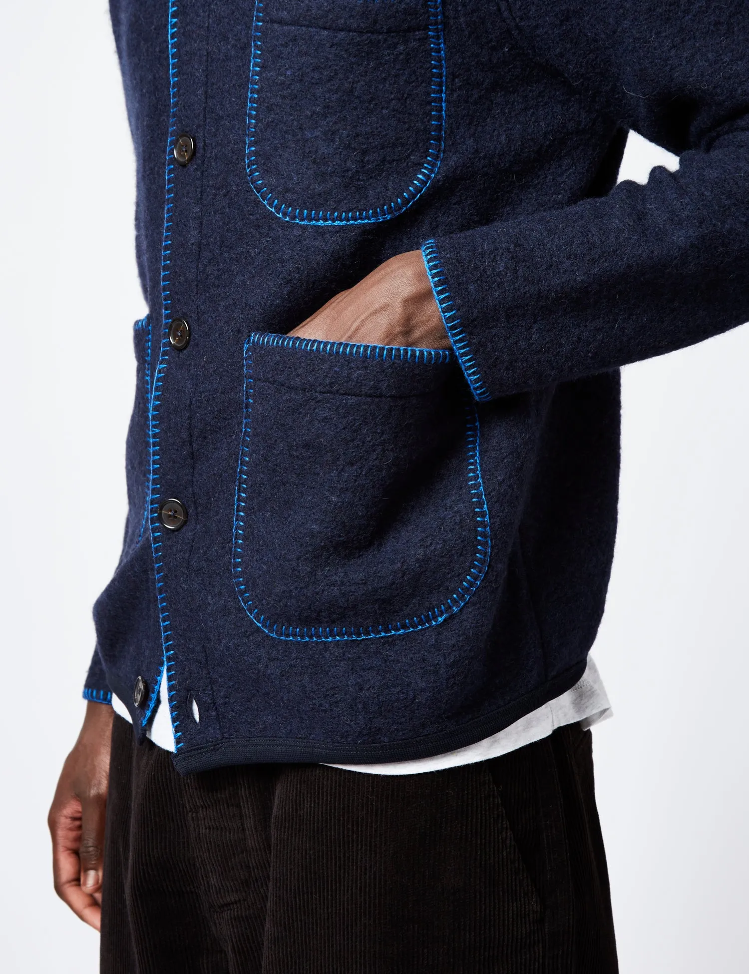 Universal Works Blanket Cardigan (Wool) - Navy Blue