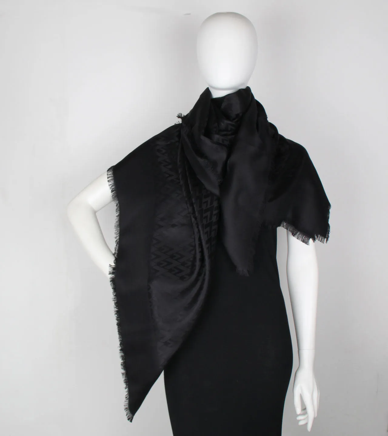 VLogo Rhombus Silk/Wool Shawl, Black