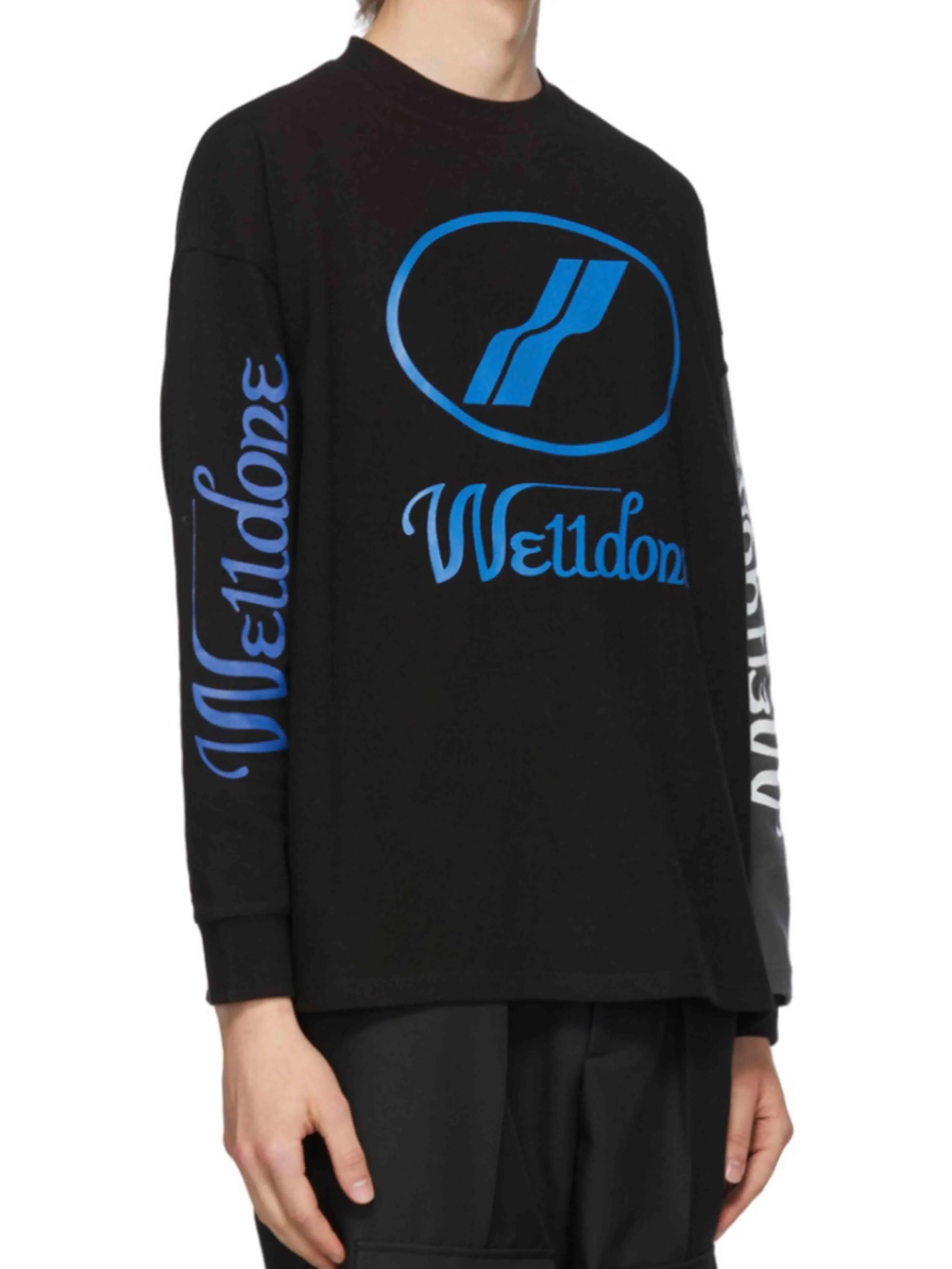 We11done Remake Logo Long Sleeve Black Tee