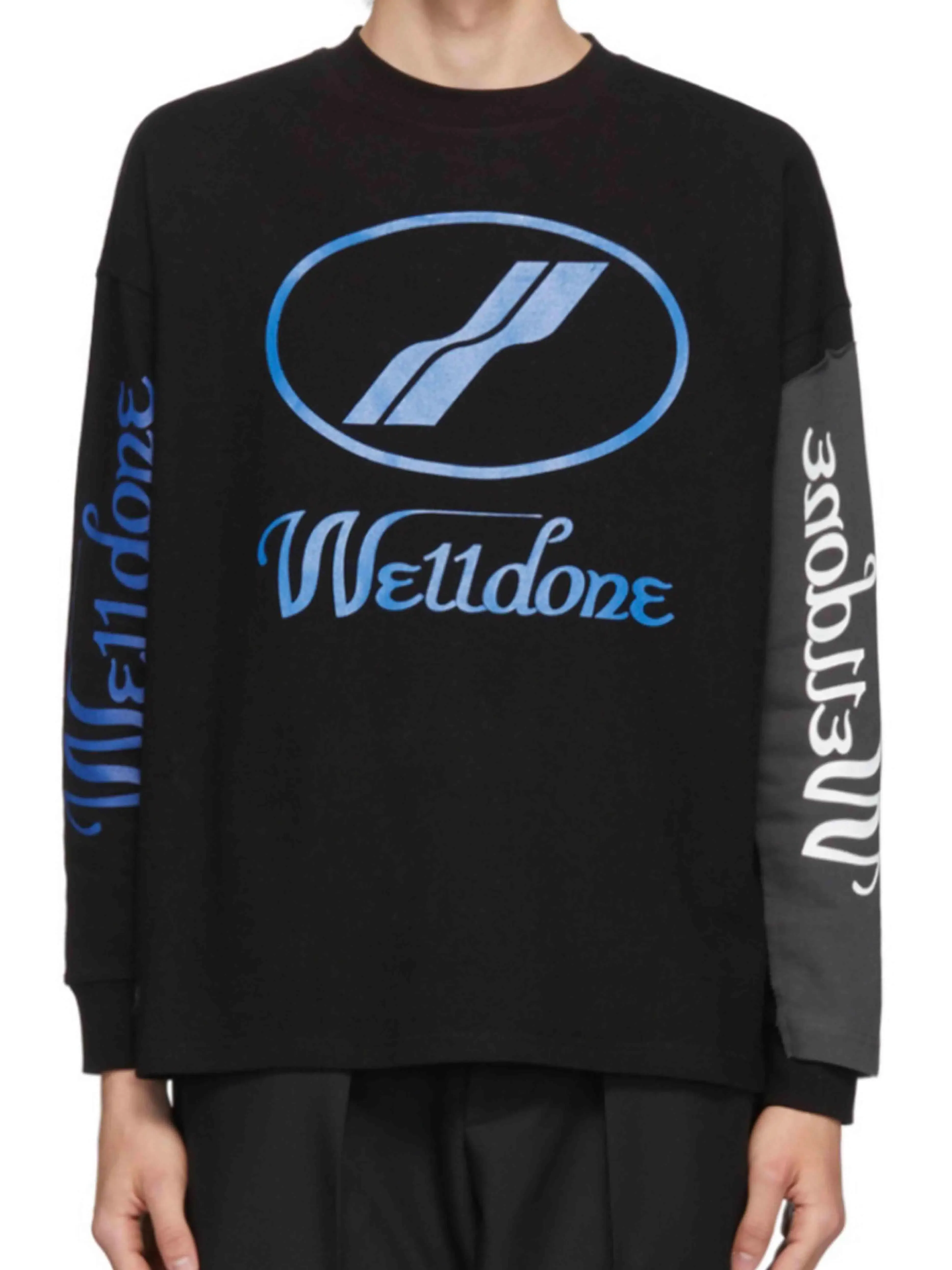 We11done Remake Logo Long Sleeve Black Tee