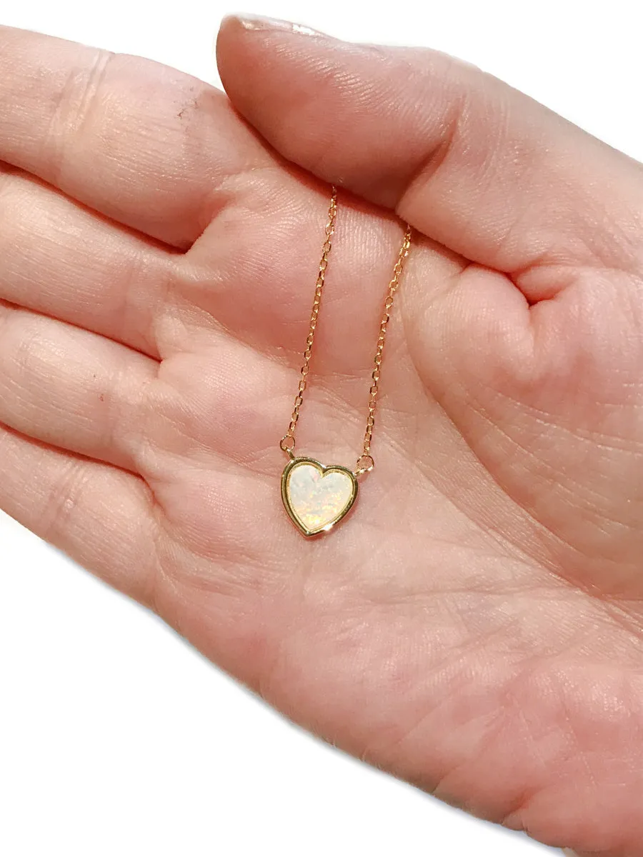 White Opal Heart Necklace