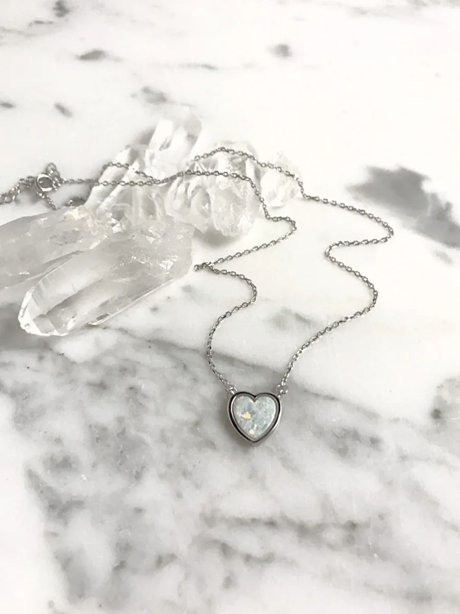 White Opal Heart Necklace