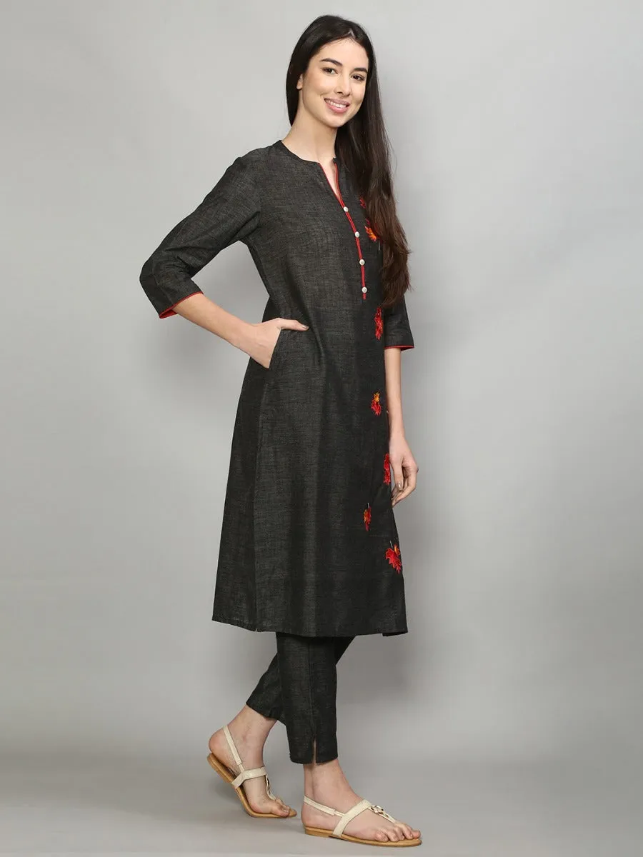 Women Black Solid Kurta Pant Dupatta