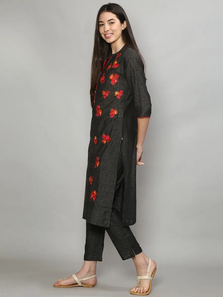 Women Black Solid Kurta Pant Dupatta