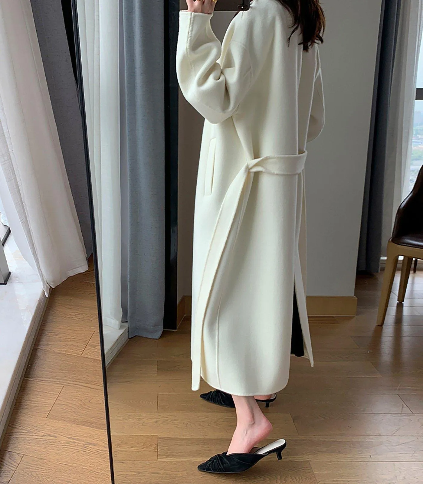 Women Double Faced wool long coat,White Long Wool Coat,Oversize Wool Overcoat,Wedding Wool Coat,Wrap Wool Coat,Warm winter coat,Outerwear