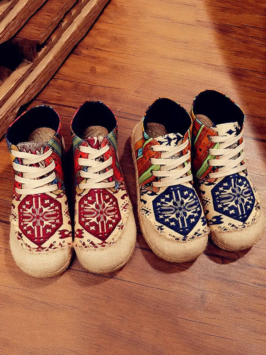 Women Spliced Linen Embroidery Shoes