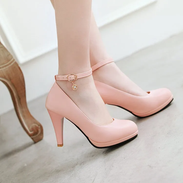 Women's Pointed Toe Ankle Strap Pumps High Heels Shoes