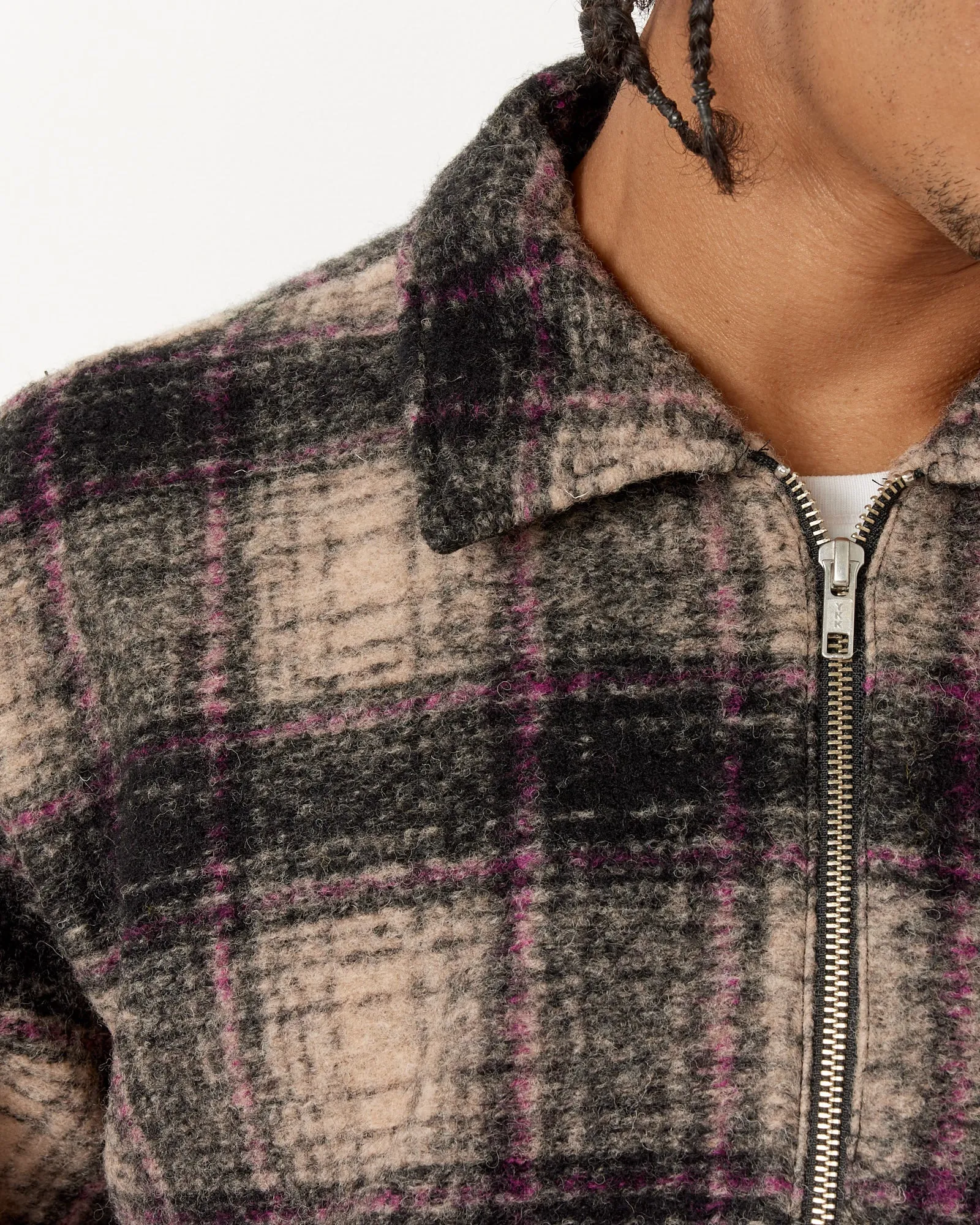 Wool Plaid Zip Shirt