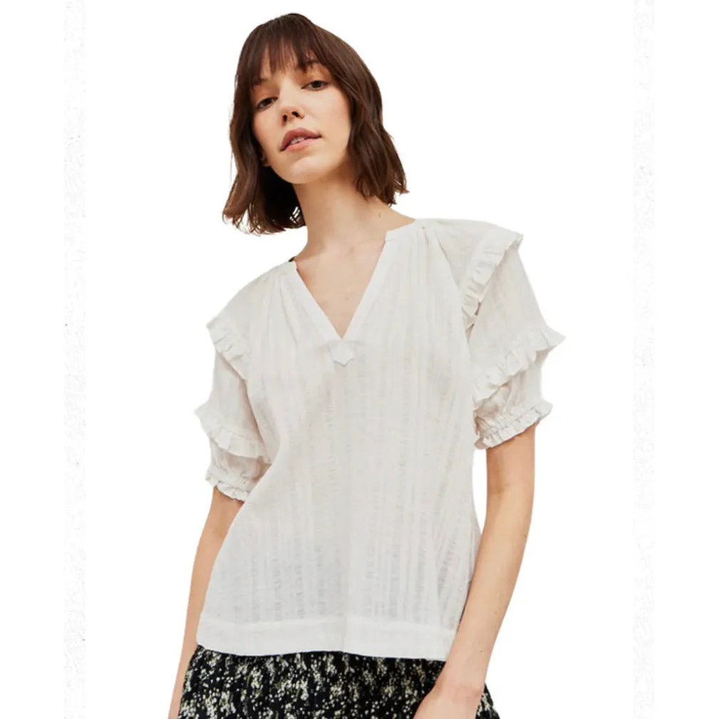 Wren Off White Cotton Ruffle Sleeve Blouse Grade and Gather-SALE